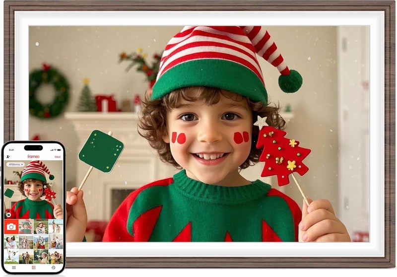 BIGASUO Frameo 10.1" Wood WiFi Digital Picture Frame with 32GB Memory, 1280 x 800 IPS HD Touch Screen Electronic Photo Frame, Auto-Rotate, Slideshow, Wall Mountable, Share Photos/Video Remotely Anywhere - Image 1