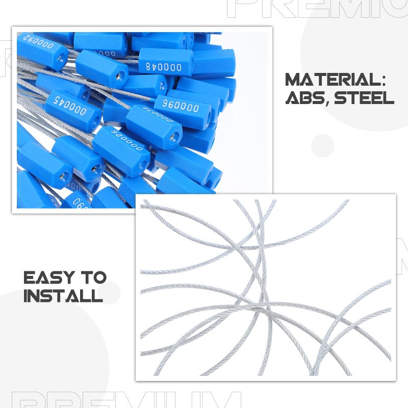 Blue Numbered Steel Cable Seals 1.8x300mm 100pcs Tamper Proof Security Tags for Truck Container Transport - Image 4