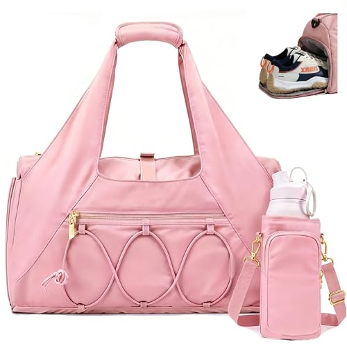 FULONEEI Gym Bag for Women Yoga Mat Bag with Shoe Compartment and Wet Pocket Sport Yoga Gym Bag with Yoga Strap Carryall Yoga Tote Bag Pink - Image 1