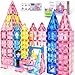 Coodoo Diamond Magnetic Tiles Magnetic Building Blocks STEM Sensory Toy for Boys Girls Pink Castle Dollhouse Pretend Princess Toys for 3 4 5 6 Year Old Girls Toys Birthday Xmas Present - Image 2