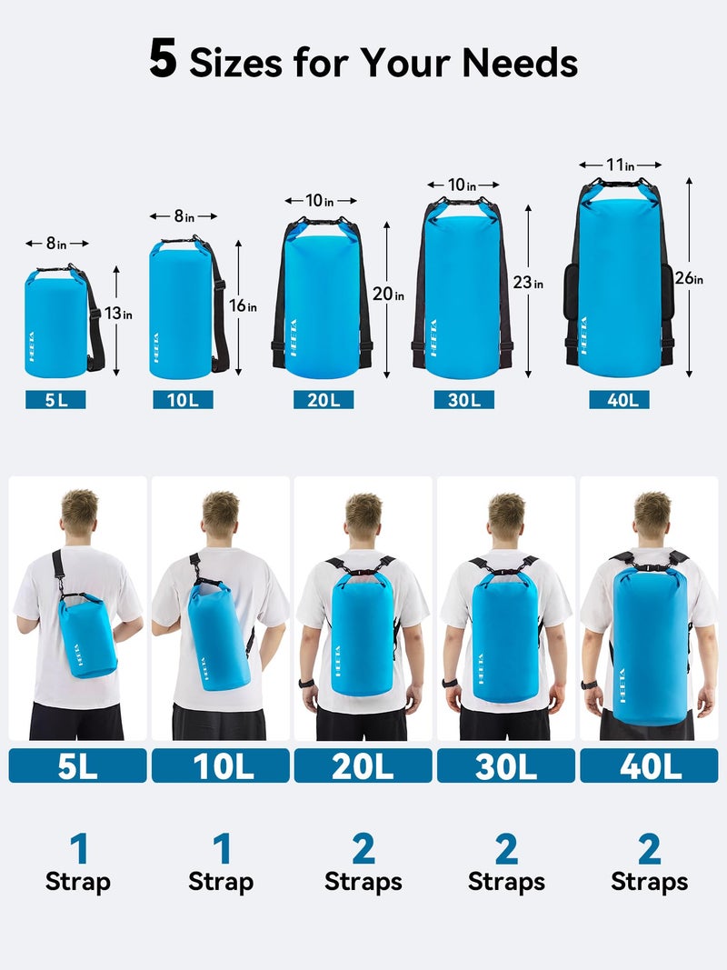 HEETA Waterproof Dry Bag for Women Men (Upgraded Version), Roll Top Lightweight Dry Storage Bag Backpack with Emergency Whistle for Travel, Swimming, Boating, Kayaking, Camping, Beach (Blue, 5L) - Image 2