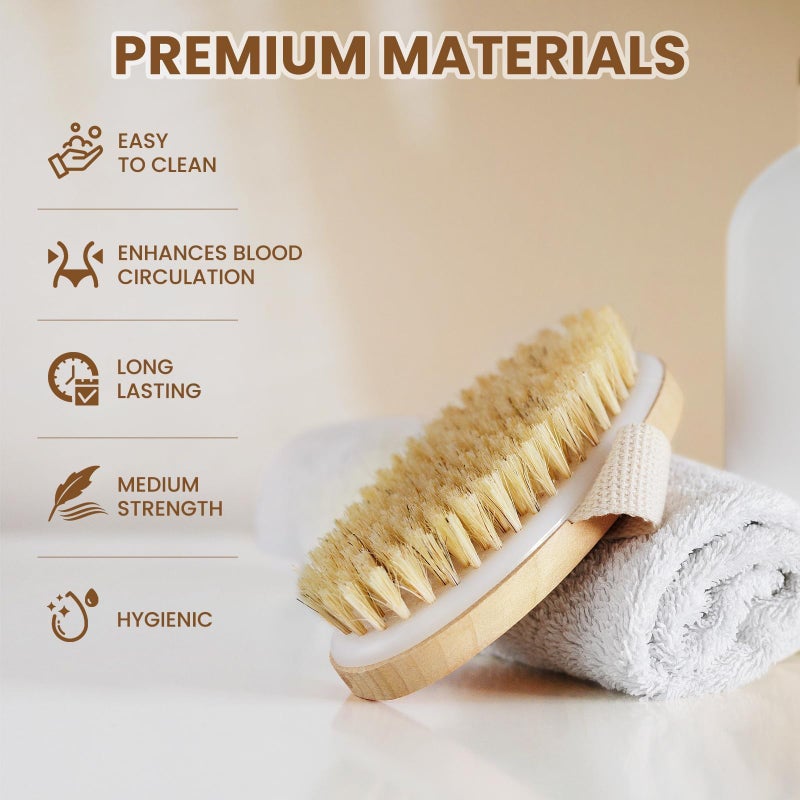 POPCHOSE Dry Brushing Body Brush, Natural Bristle Dry Skin Exfoliating Brush Body Scrub for Flawless Skin, Cellulite Treatment, Lymphatic Drainage and Blood Circulation Improvement - Image 3