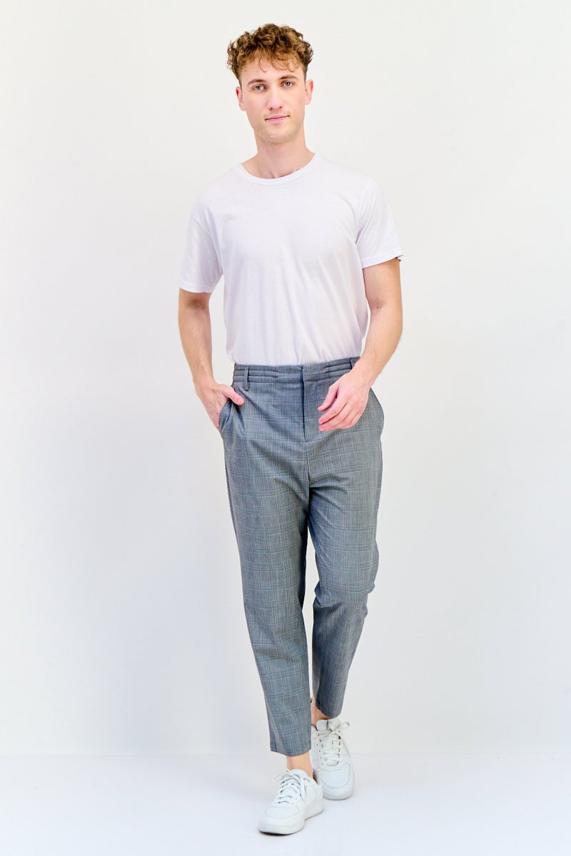 Celio Men Regular Fit Checkered Chino Pants, Grey - Image 4