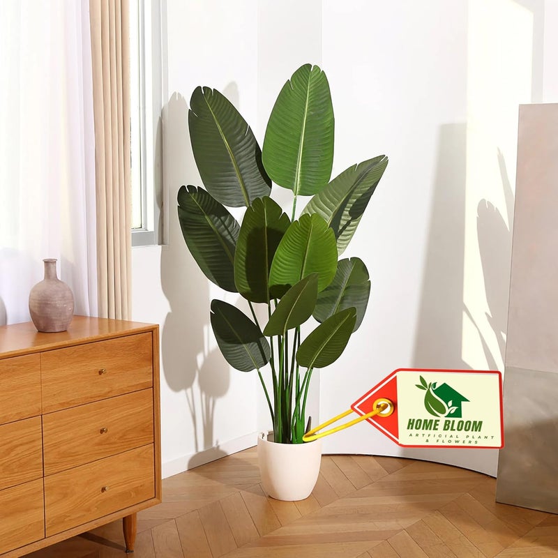 Home Bloom Artificial Banana Plant 5 Feet Artificial Bird of Paradise Plant Fake Tropical Palm Tree for Indoor Outdoor Perfect Faux Plants for Home Garden Office Store Decoration - Image 1