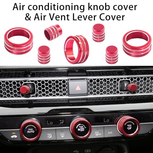 LOCOY Air Conditioning Vent Knob Cover for Honda Civic Accessories 2022-2024 2025 2026, for CRV 2023-2025 2026 Start Stop Push Button Ring, Vent Lever Trim, AC Switch/Volume Knob Cover (9pcs, Red) - Image 3
