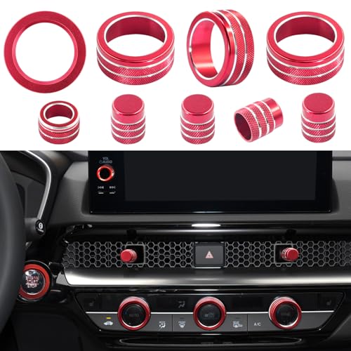 LOCOY Air Conditioning Vent Knob Cover for Honda Civic Accessories 2022-2024 2025 2026, for CRV 2023-2025 2026 Start Stop Push Button Ring, Vent Lever Trim, AC Switch/Volume Knob Cover (9pcs, Red) - Image 1