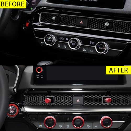 LOCOY Air Conditioning Vent Knob Cover for Honda Civic Accessories 2022-2024 2025 2026, for CRV 2023-2025 2026 Start Stop Push Button Ring, Vent Lever Trim, AC Switch/Volume Knob Cover (9pcs, Red) - Image 5