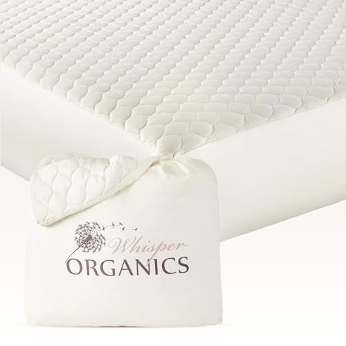 Whisper Organics 100 Cotton Organic Mattress Pad  Breathable  Cooling Mattress Protector Cal King  Premium 300GSM Quilted and Noiseless Machine Washable Organic Mattress Protector Ivory Cal King 