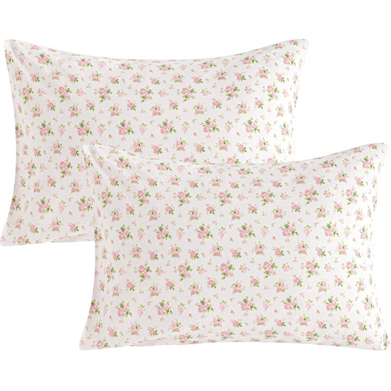 NTBAY 2 Pack 100% Natural Jersey Cotton Toddler Pillowcases, Super Soft and Breathable Travel Pillow Cases with Envelope Closure for Nursery, 13x18 Inches, Pink and White Floral - Image 1