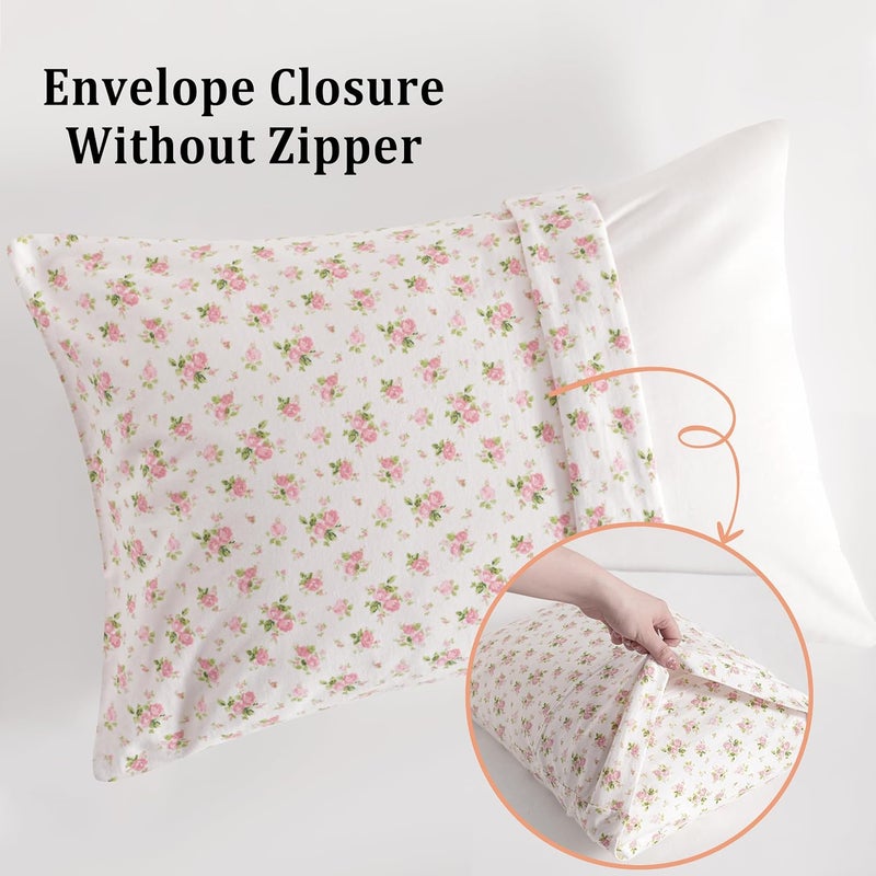 NTBAY 2 Pack 100% Natural Jersey Cotton Toddler Pillowcases, Super Soft and Breathable Travel Pillow Cases with Envelope Closure for Nursery, 13x18 Inches, Pink and White Floral - Image 5