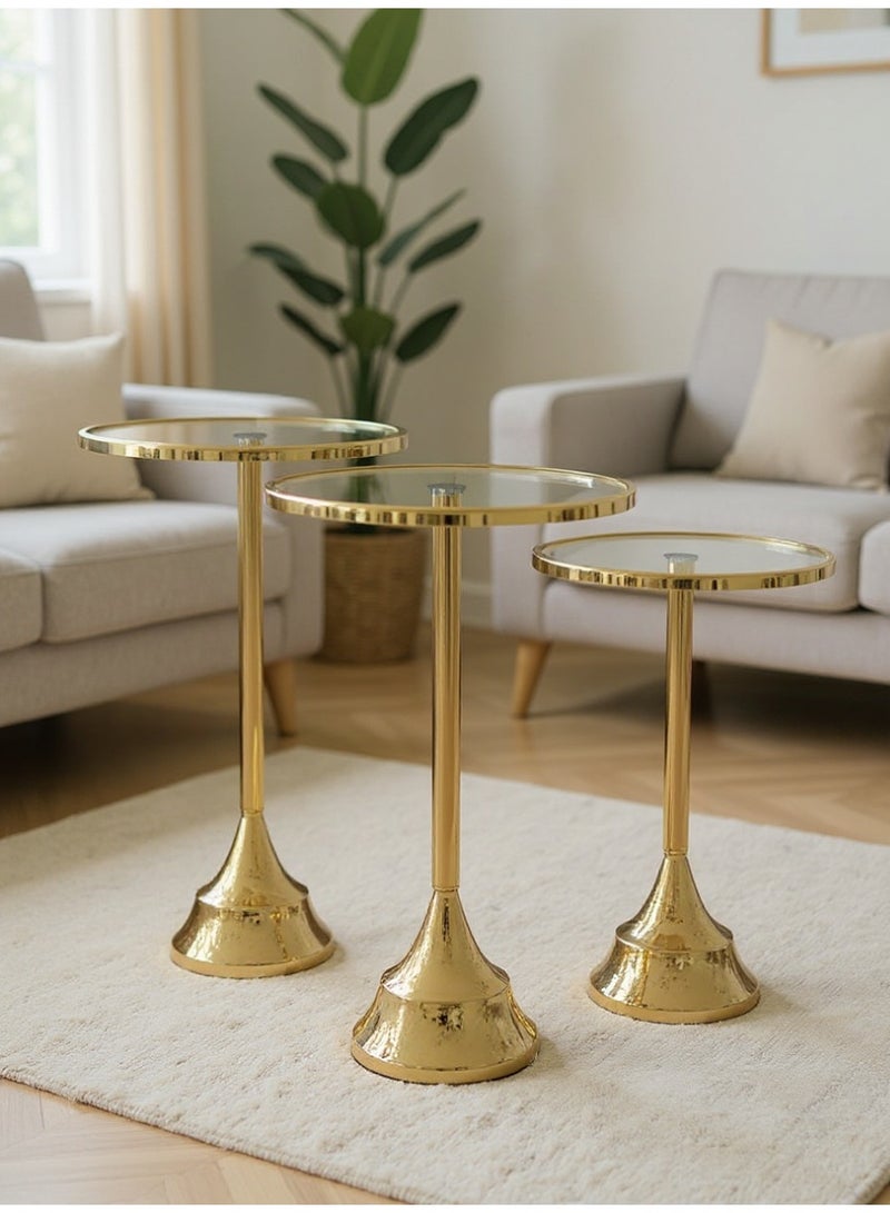 Living Set of 3 Modern Glass and Metal Tables - Image 1