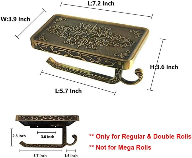 Vintage-style Wall-mounted Holder, Bathroom Paper Roll Dispenser, Toilet Paper Stand with Mobile Phone Shelf, No-drill Installation, Space Aluminum Finish - Image 2