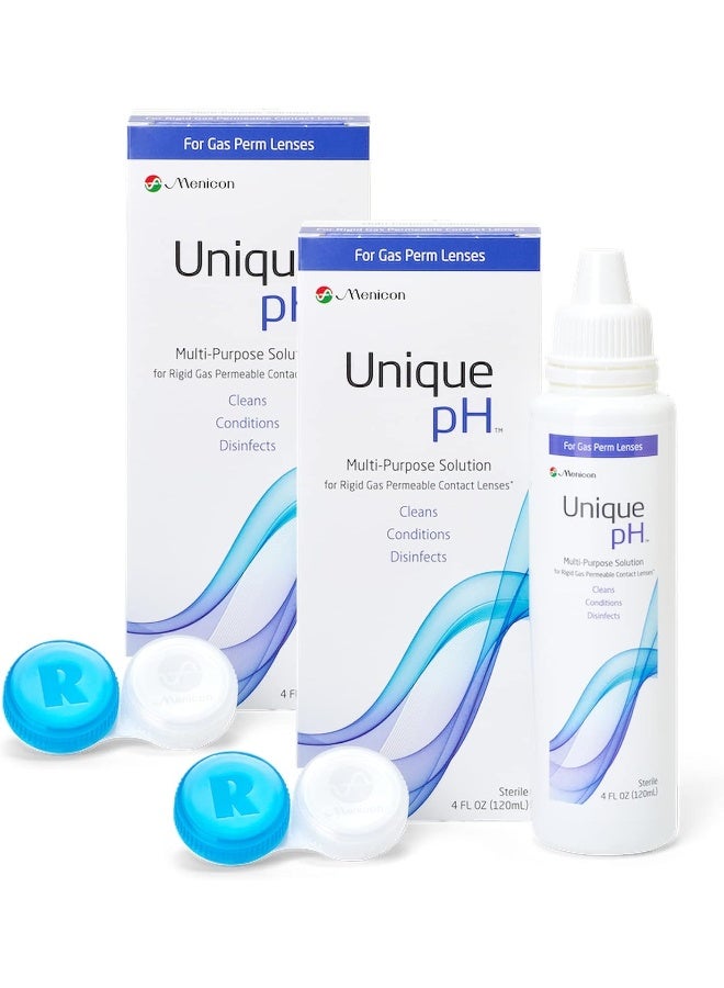Menicon Unique pH Multi-Purpose Solution + RGP Lens Case. TWO 4 fl oz (120ml) bottles - Image 1