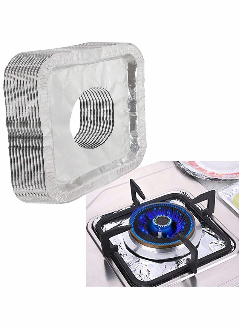 Excefore - Stove Burner Covers 100 Pack Aluminum Foil Square Gas Burner Liners Disposable Resistant Stove Foil Covers Keep Stove Clean Foil Liners to Catch Oil Grease and Food Spills Easy Clean (8.5") - Image 1