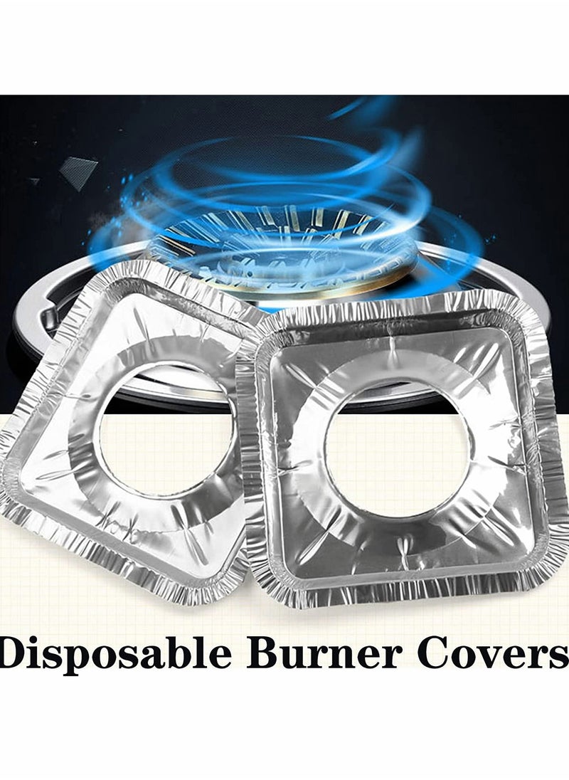 Excefore - Stove Burner Covers 100 Pack Aluminum Foil Square Gas Burner Liners Disposable Resistant Stove Foil Covers Keep Stove Clean Foil Liners to Catch Oil Grease and Food Spills Easy Clean (8.5") - Image 1