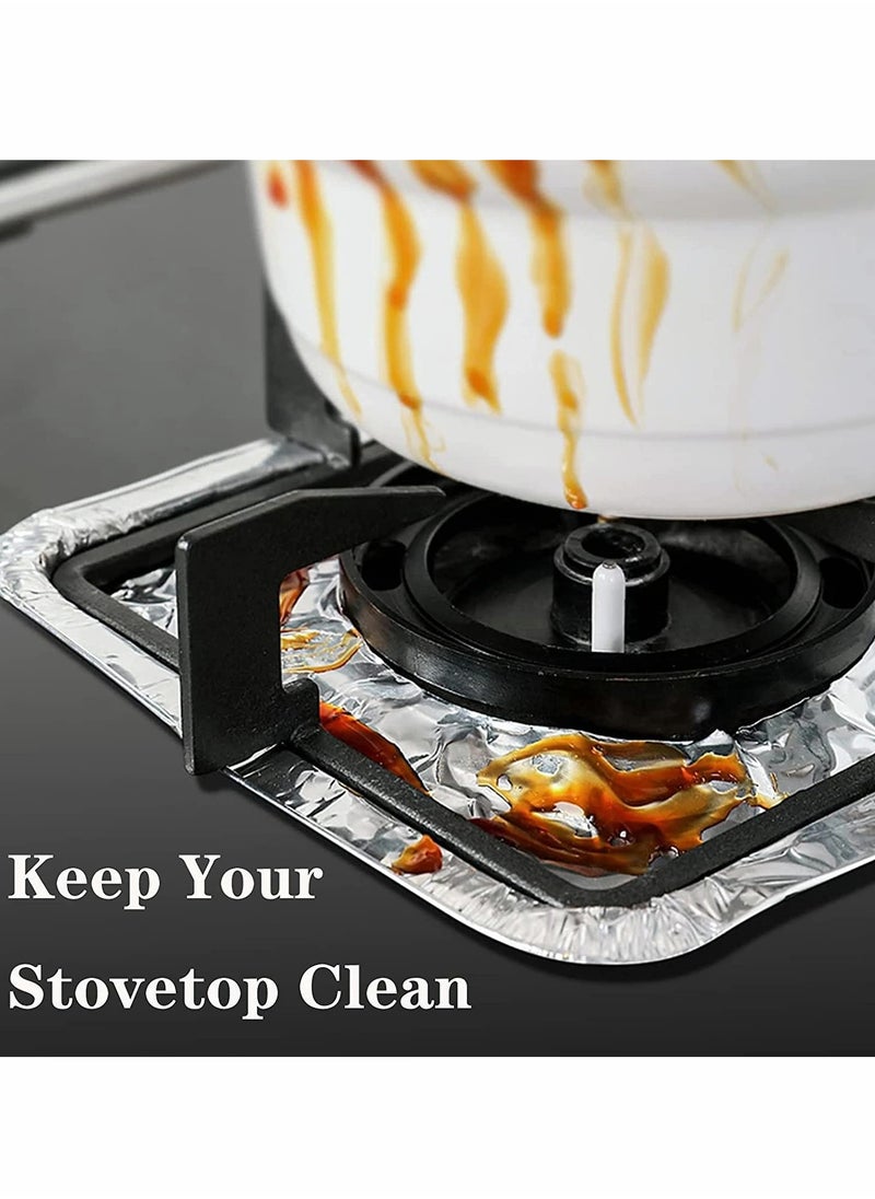 Excefore - Stove Burner Covers 100 Pack Aluminum Foil Square Gas Burner Liners Disposable Resistant Stove Foil Covers Keep Stove Clean Foil Liners to Catch Oil Grease and Food Spills Easy Clean (8.5") - Image 1