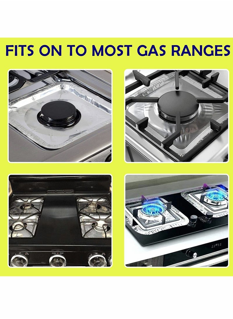 Excefore - Stove Burner Covers 100 Pack Aluminum Foil Square Gas Burner Liners Disposable Resistant Stove Foil Covers Keep Stove Clean Foil Liners to Catch Oil Grease and Food Spills Easy Clean (8.5") - Image 1