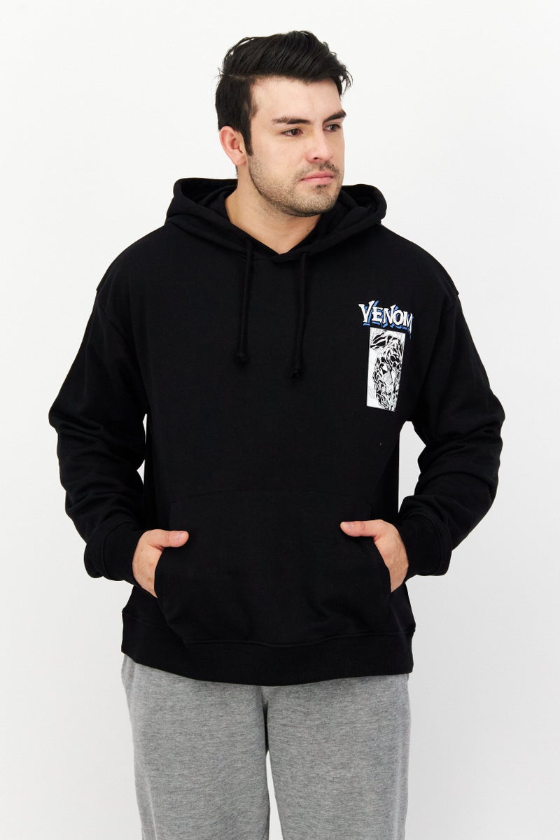 MARVEL Men Hooded Graphic Print Long Sleeve Sweatshirt, Black Combo - Image 1