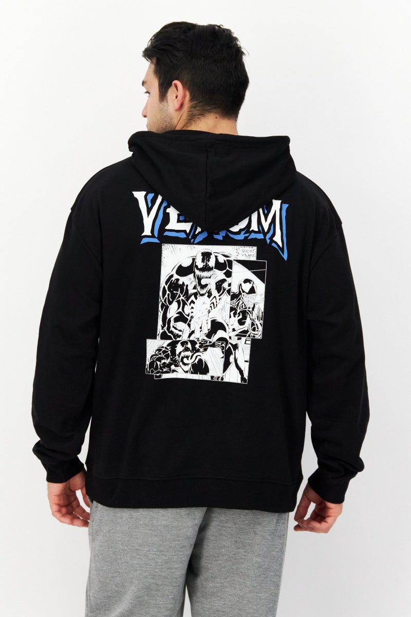 MARVEL Men Hooded Graphic Print Long Sleeve Sweatshirt, Black Combo - Image 3