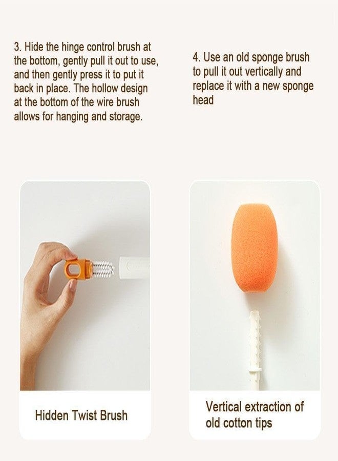 INKAJ Bottle Cup Cleaning Sponge Silicone Brush /3 in 1 Multipurpose Cleaner Tools-Long Handle for Thermos Lid Cup Cleaner Drinking Straw Brush Water Bottle/Tumbler/Glass/Mug/Drill (Pack Of-1, Orange) - Image 3