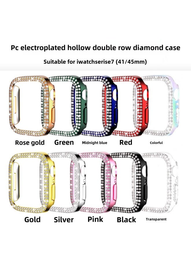Generic - Suitable For Iwatch9/8/7/6/5 Generation Double Diamond Half Package Electroplated Hollow Apple Watch PC Protective Case-Color:Red-Exterior Dimension:45mm - Image 1