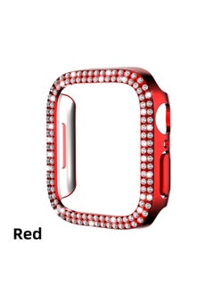 Suitable For Iwatch9/8/7/6/5 Generation Double Diamond Half Package Electroplated Hollow Apple Watch PC Protective Case-Color:Red-Exterior Dimension:45mm