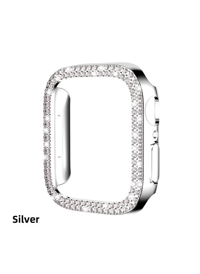 Generic - Suitable For Iwatch9/8/7/6/5 Generation Double Diamond Half Package Electroplated Hollow Apple Watch PC Protective Case-Color:Red-Exterior Dimension:45mm - Image 1