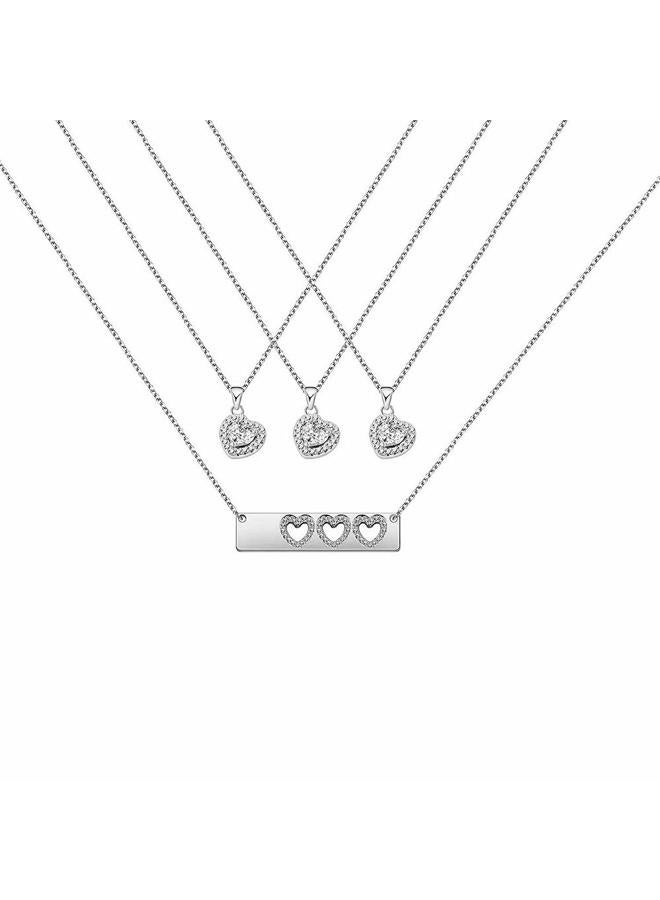 AKTAP Daughter Gifts Mother Daughter Necklace Cubic Zirconia Love Pendant Necklace Mother's Day Gift, Mother: 3.2cm x 0.6cm, Daughter: 0.9cm, Stainless Steel, No Gemstone - Image 1
