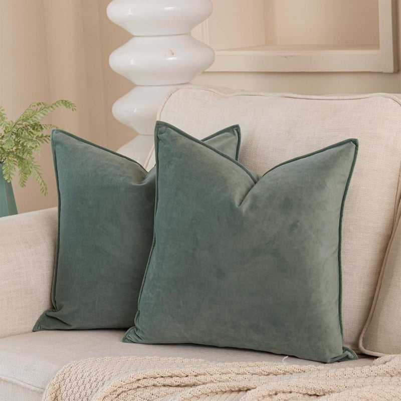 JUSPURBET 26x26 Pillow Covers Set of 2 Decorative Throw Pillow Covers Case for Couch Sofa Bed Soft Velvet Cushion Covers with Hidden Zipper for Home Decor Living RoomSage