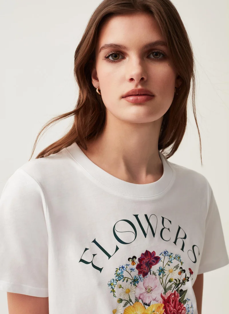 او في اس Round-neck T-shirt with flower print