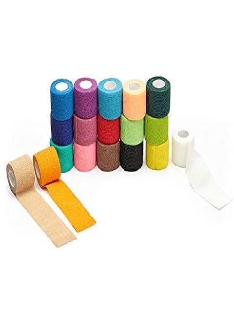 Cohesive Bandages, 12 Rolls Self-Adherent Non Woven Bandage Wrap Pet Vet Bandage Elastic Sports Bandages Water Repellent Breathable for Wrist Ankle Strains Sprains Swelling (10 Colours)
