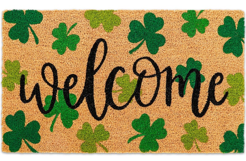 Whaline St. Patrick's Day Natural Coir Door Mat Gradient Green Shamrock Pattern Welcome Mat Non-Slip Lucky Clover Entrance Door Rugs for Indoor Outdoor Home Bathroom Decor, 16.5 x 29 Inch - Image 1