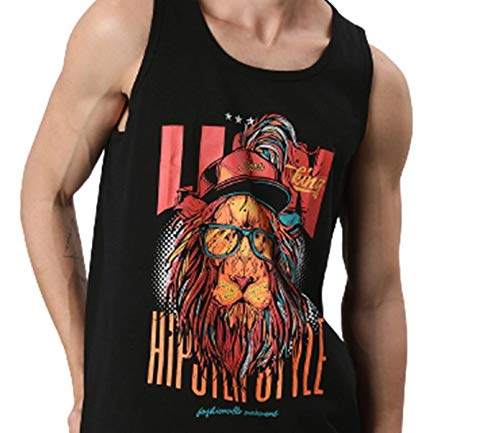 Veirdo Men's Cotton Regular Fit Sleeveless T-Shirt (VST_G4_Lion_BLK_L_Muliblack_Large) - Image 3