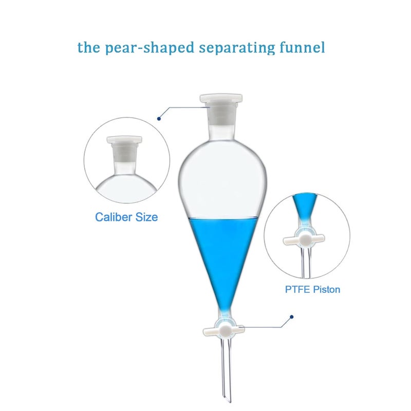 FSLAB Borosilicate Glass 500ML Separating Funnel Heavy Wall Conical Separatory Funnel with 24/40 Joints and PTFE Stopcock Lab,Food,pear - 500ML - Image 4