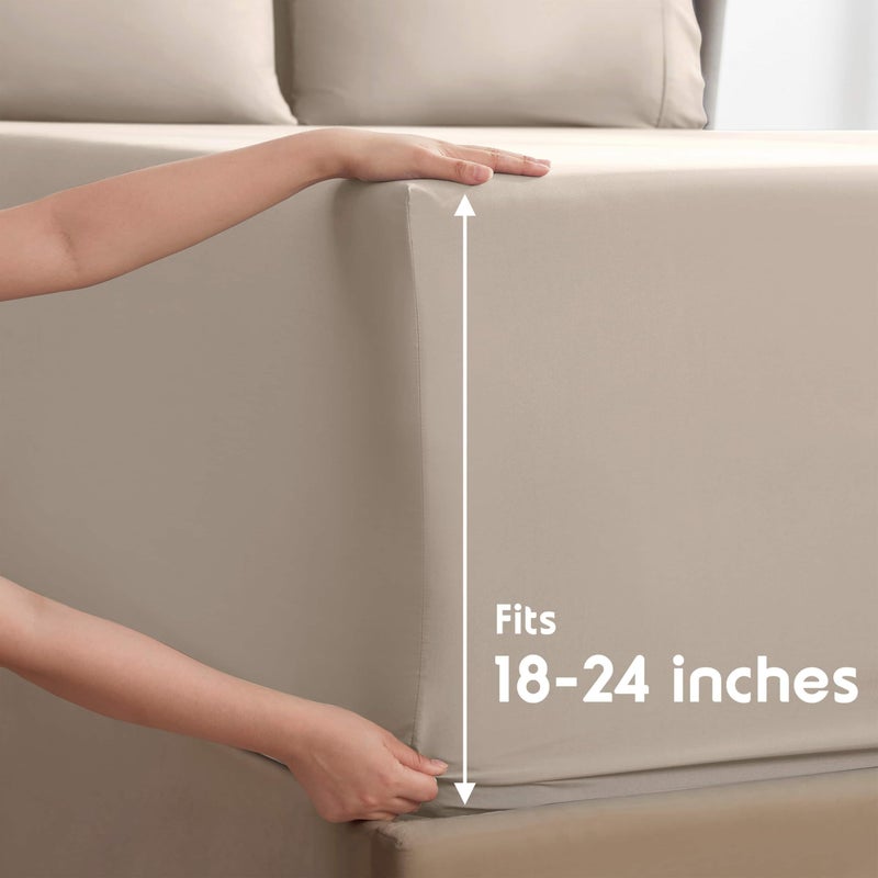 Nestl Extra Deep King Sheet Set - 6 Piece Breathable & Cooling Sheets - Hotel Luxury Bedding Set w/18-24 Inch Deep Pockets - Easy & Secure Fit - Super Soft, Wrinkle Free & Comfy - Beige Cream - Image 2