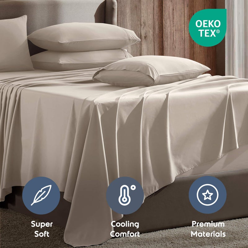 Nestl Extra Deep King Sheet Set - 6 Piece Breathable & Cooling Sheets - Hotel Luxury Bedding Set w/18-24 Inch Deep Pockets - Easy & Secure Fit - Super Soft, Wrinkle Free & Comfy - Beige Cream - Image 4