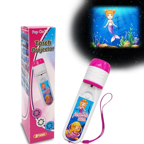 Pup Go Mermaid Projector Flashlight for Kids Ages 3+, Ideas Christmas Stocking Stuffers Gifts for Girls, Pink Fairy Little Mermaid Toys, 3 Discs 24 Images, Kid Night Light Projector - Image 1