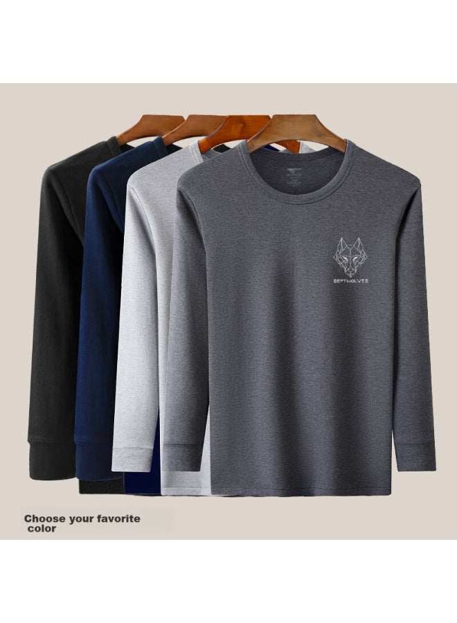 Septwolves Thermal Underwear For Men, Autumn And Winter Cotton And Wool Underwear Set, Round Neck, Dark Gray - Image 4