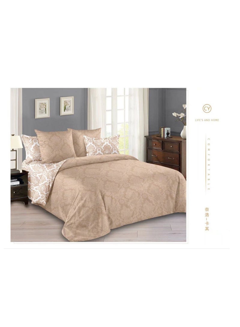 طقم لحاف مكون من 6 قطع - ناعم ومريح مقاس كينج، ملاءة سرير مثبتة قطعة واحدة 200 * 200 سم، لحاف ثابت قطعة واحدة 220 * 240 سم، 4 قطع أغطية وسائد فائقة النعومة