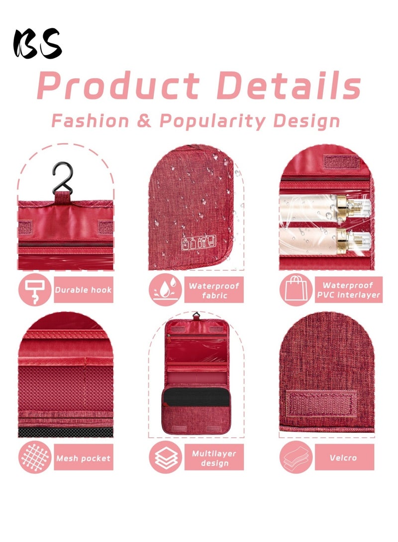 بي إس حقيبة أدوات الزينة للسفر مع خطاف تعليق، حقيبة مكياج متعددة الوظائف مقاومة للماء، حقيبة مستحضرات تجميل محمولة لتنظيم أدوات الزينة للنساء والرجال (أسود) - Image 3