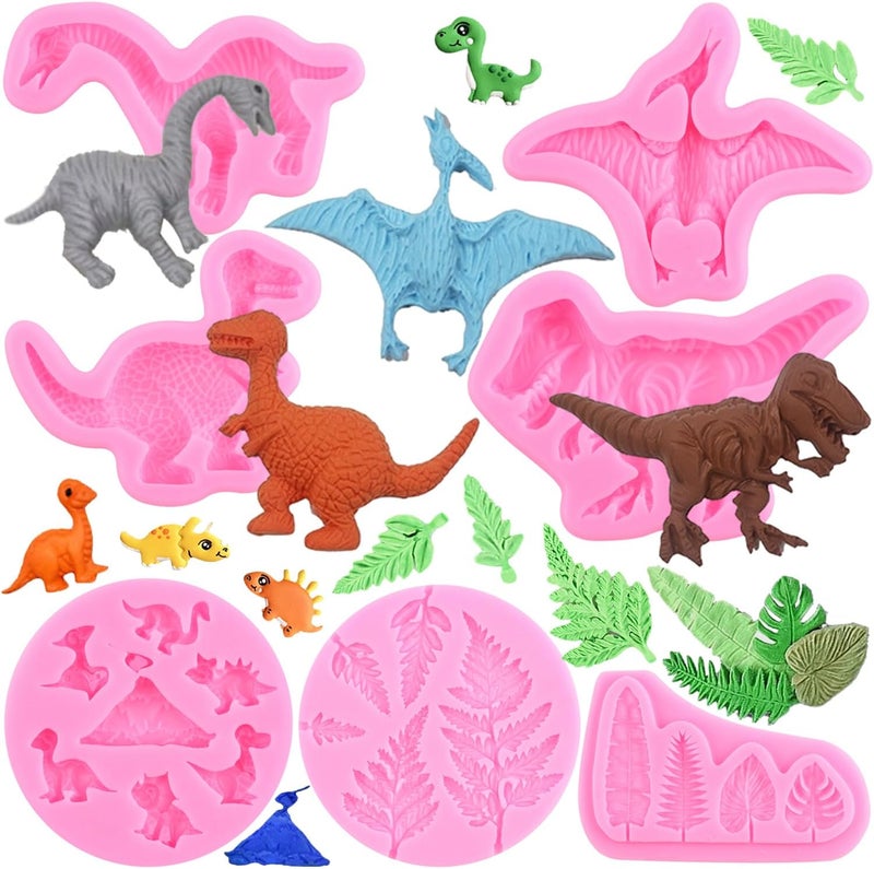 zixiang Dinosaur Silicone Molds Tropical Leaf Fondant Mold Fern Leaves Candy Mold For Baby Shower Cake Decorating Cupcake Topper Biscuit Cookies Sugar Chocolate Polymer Clay Gum Paste Set Of 7 - Image 1