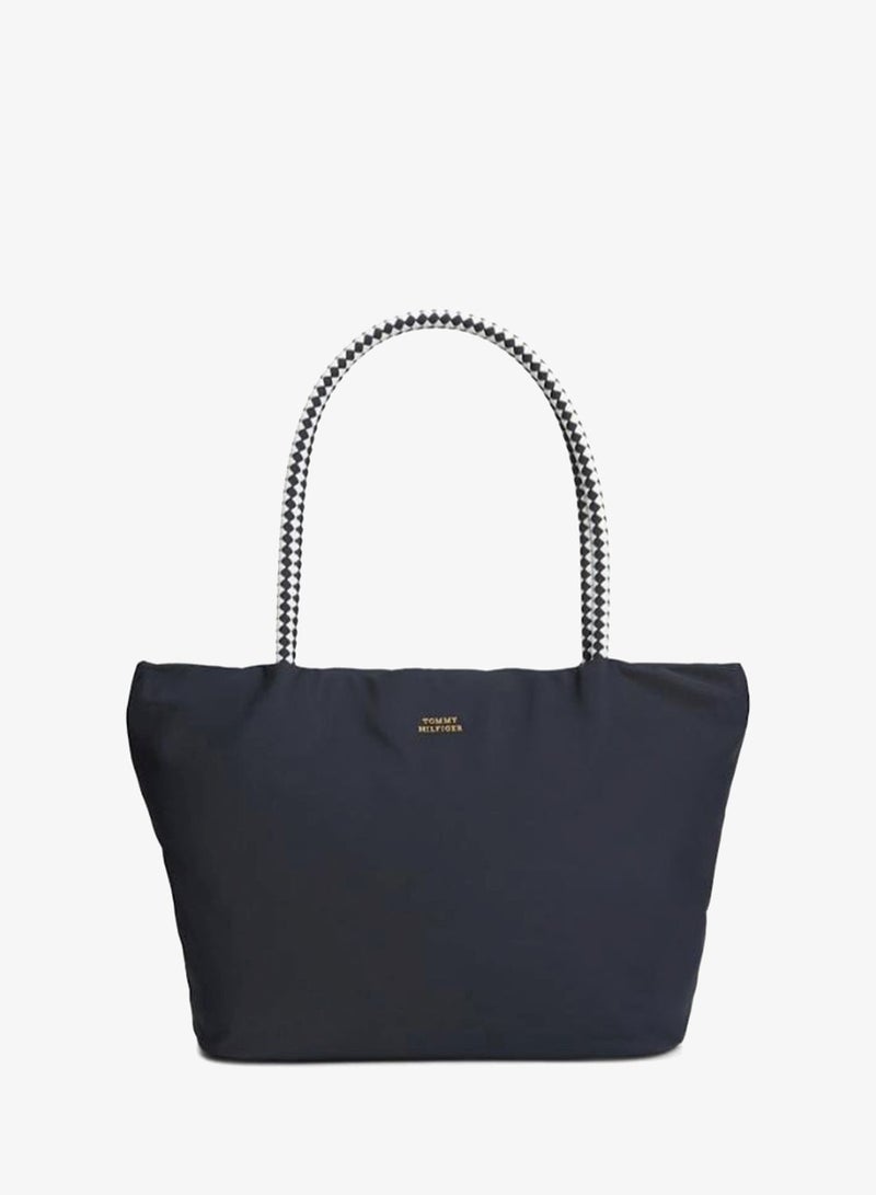 TOMMY HILFIGER Braided Handle Hobo Tote Bag - Image 1