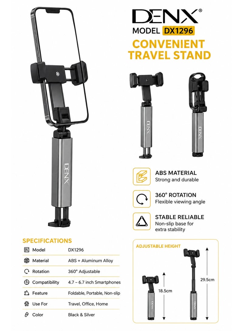 DX1296 حامل هاتف قابل للطي وقابل للتعديل للسفر، حامل مكتبي عالمي بزاوية دوران 360° مصنوع من ABS، متوافق مع آيفون وسامسونج وشاومي وهواوي وأوبو وفيفو والأجهزة اللوحية للاستخدام المنزلي والمكتبي والسفر