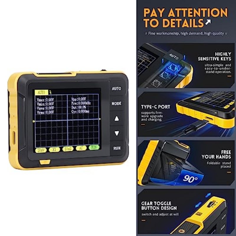Oscilloscope, Mini Portable Handheld Digital Oscilloscope Multimeter, 200kHz Bandwidth 2.5MS/s Sampling Rate DDS Signal Generator, 2.8 LCD Display Automatic Waveform Capture - Image 3