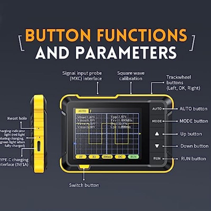 Oscilloscope, Mini Portable Handheld Digital Oscilloscope Multimeter, 200kHz Bandwidth 2.5MS/s Sampling Rate DDS Signal Generator, 2.8 LCD Display Automatic Waveform Capture - Image 4