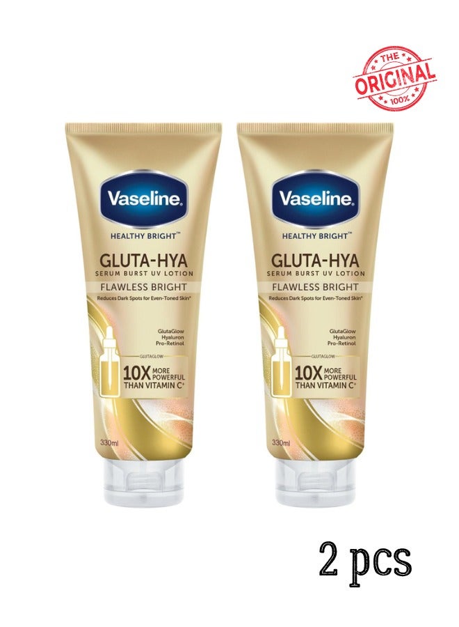 Vaseline Healthy Bright Gluta-Hya Serum Burst UV Lotion Flawless bright (330ml) 2pcs - Image 1