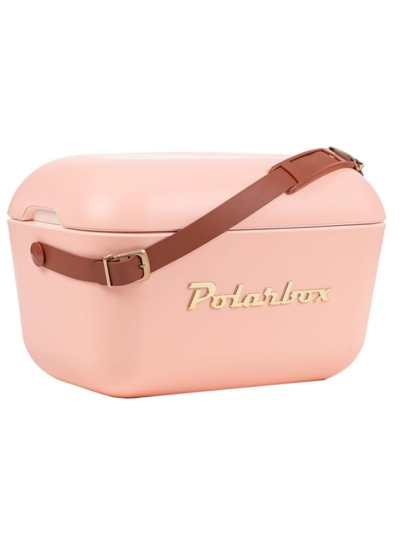 Polarbox Polarbox 12L Gold Cooler Box – Coral | Retro Insulated Ice Box with Leather Strap | Stylish Thermal Picnic & Beach Cooler  - Image 2