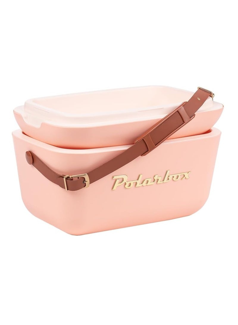 Polarbox Polarbox 12L Gold Cooler Box – Coral | Retro Insulated Ice Box with Leather Strap | Stylish Thermal Picnic & Beach Cooler  - Image 3
