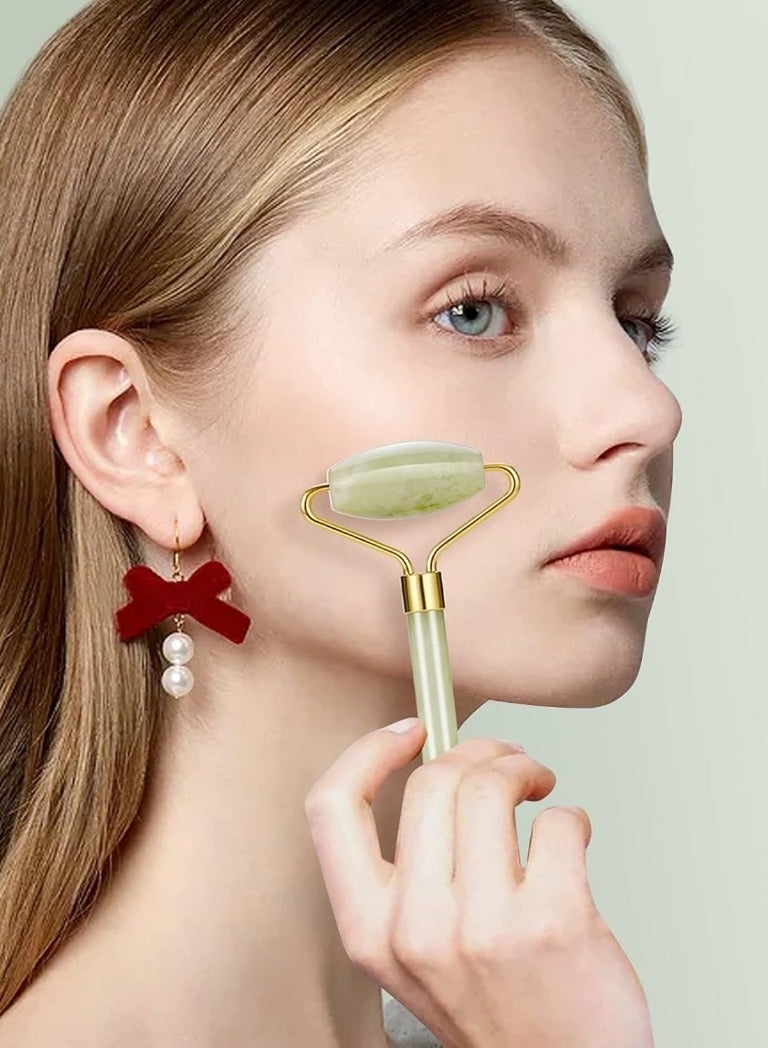Global Star Double Sided Roller Massage Tool Made Of Green Jade Stone - Image 2