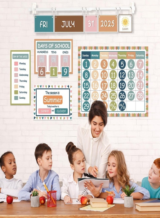 Oitnlaughter Flip Calendar for Classroom Boho Bulletin Board Set Back to School Classroom Decorations Boho Rainbow Hanging Flip Calendar Adjustable Holder Seasons Weather Days Week Chart for Teacher Elementary Preschool Supplies - Image 5